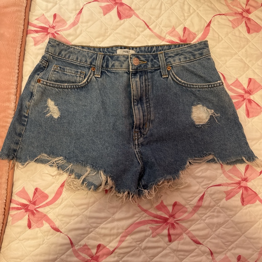 Forever 21 Blue Distressed Jean Shorts